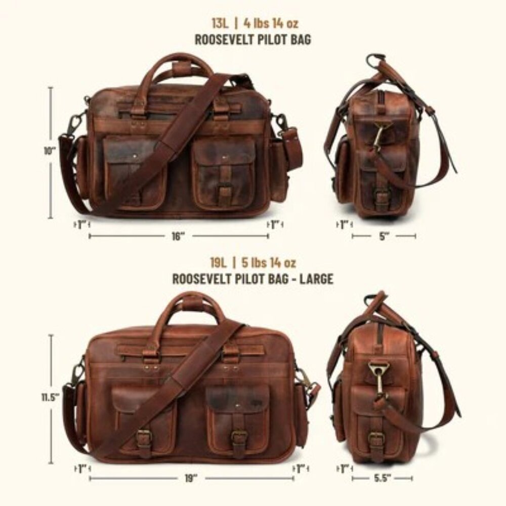 Buffalo Jackson Roosevelt Leather Pilot Bag – Brown – Full-Grain – Gently Used - Picture 10 of 10